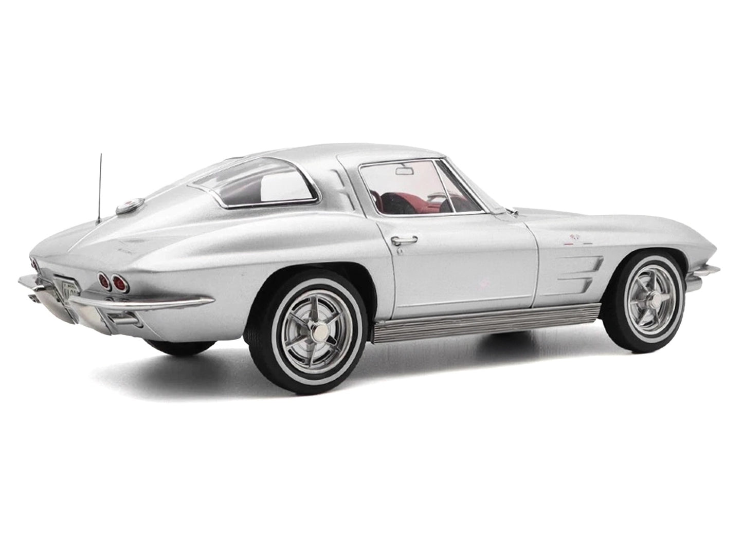 1963 Chevrolet Corvette Sting Ray Sebring Silver Metallic with Red Interior 1/18 Diecast Model Car by Norev