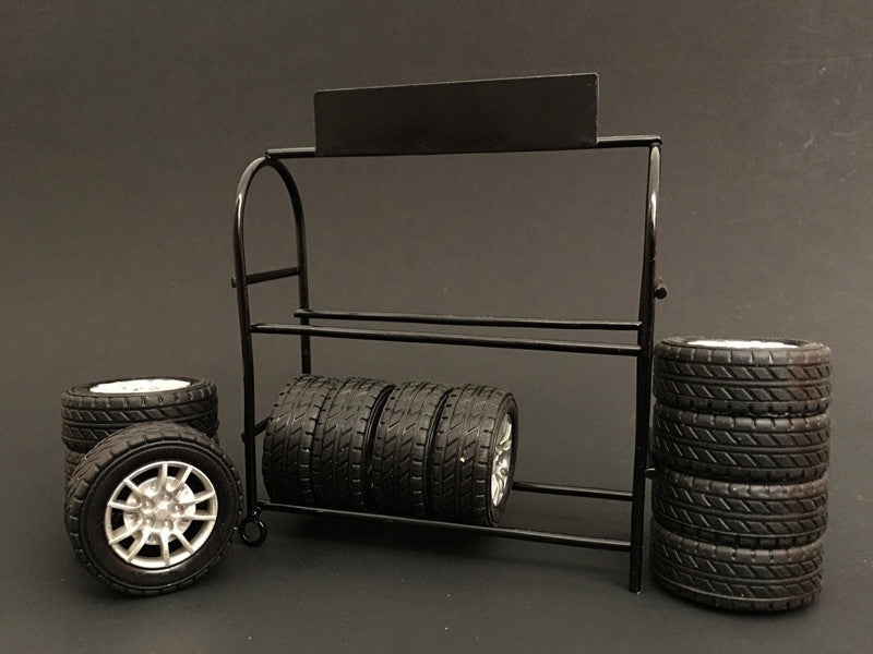 Metal Tire Rack with Rims and Tires for 1/24 Scale Models