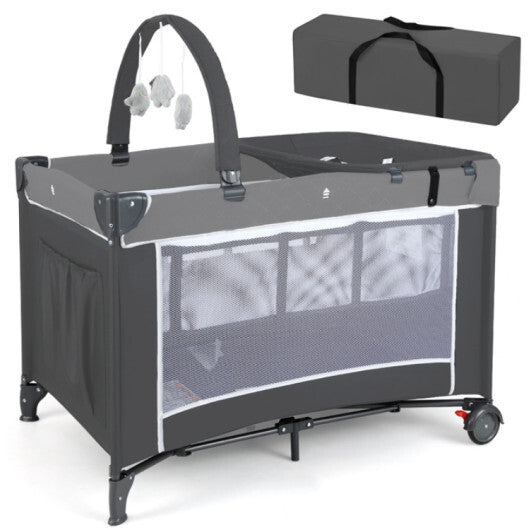 3-in-1 Portable Baby Crib and Playpen with Changing Table-Gray - Color: Gray