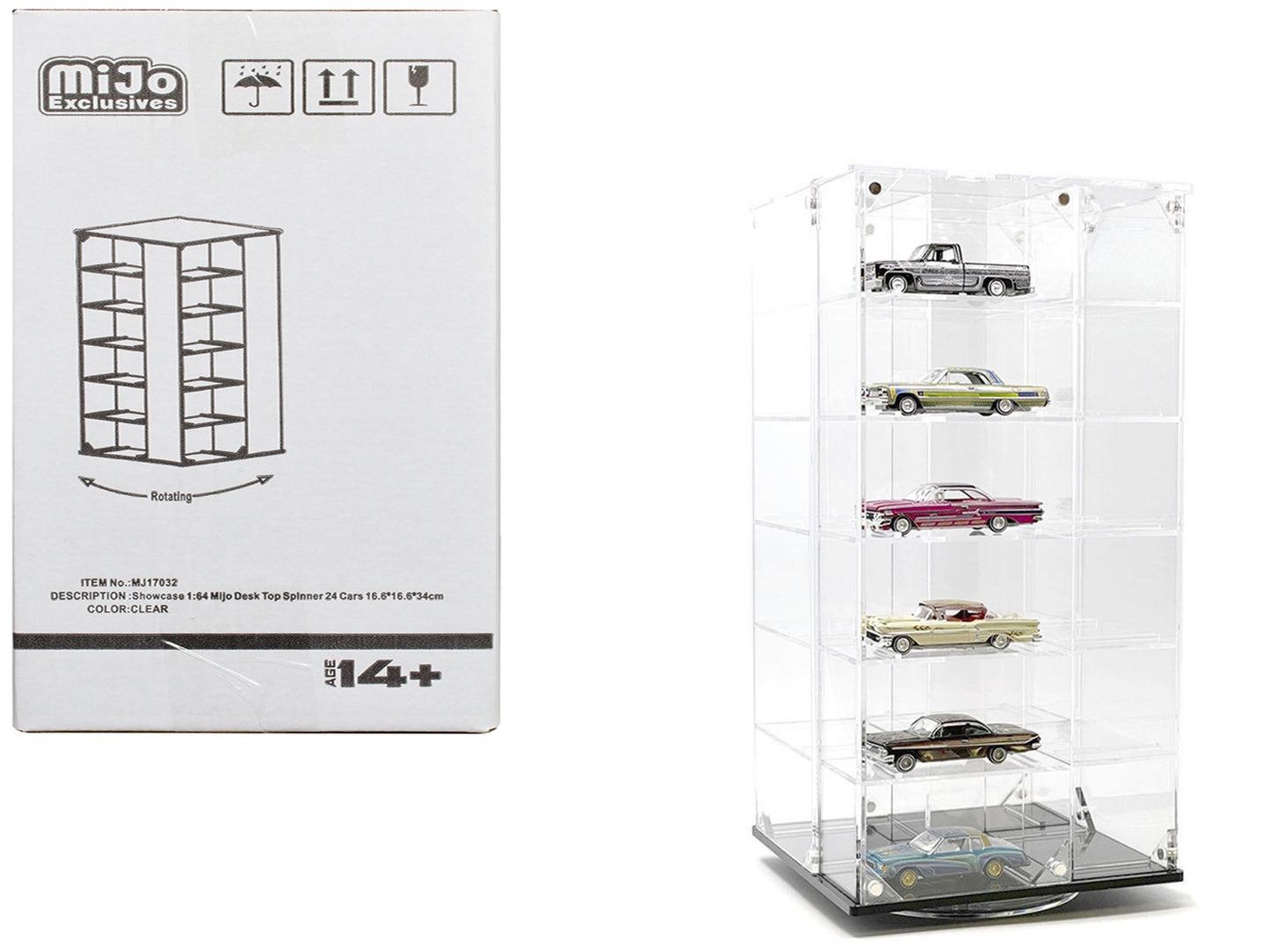 Acrylitower Showcase 24 Car Display Desktop Spinner with Cover Clear "Mijo Exclusives" for 1/64 Scale Models