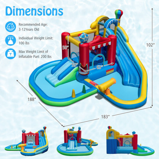 Inflatable Water Park Water Slide Wet Dry Combo Bounce House - Color: Multicolor