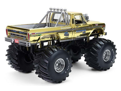 1979 Ford F-250 Monster Truck "Bigfoot #1 50th Anniversary" Gold Chrome with Bob Chandler Standing Figure "Kings of Crunch" Series 1/18 Diecast Model Car by Greenlight