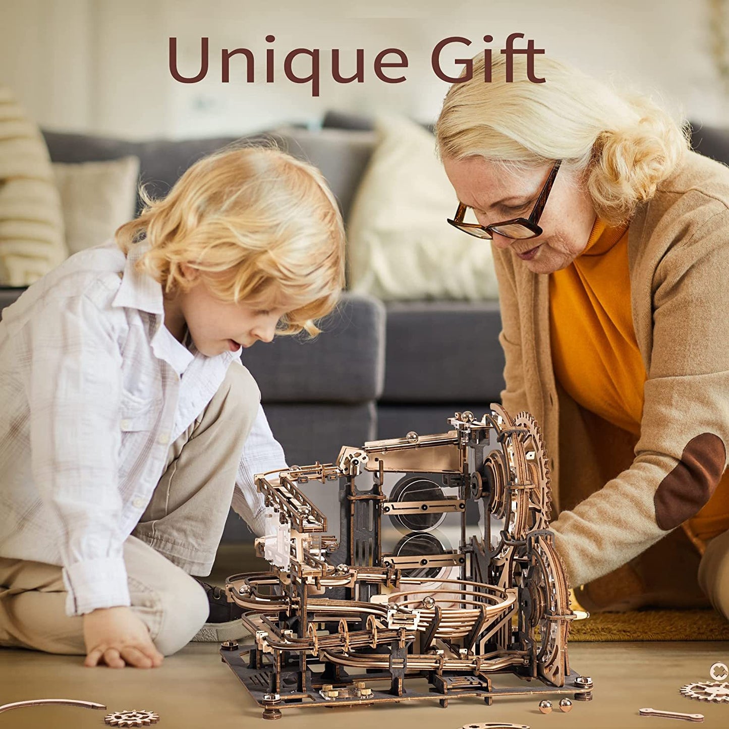 Robotime ROKR Marble Night City 3D Wooden Puzzle Games Assembly Waterwheel Model Toys