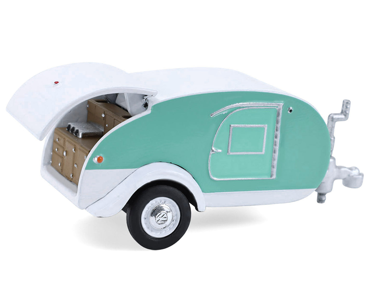 1971 Volkswagen Type 2 Van Seafoam Green and White with Surfboards and Teardrop Trailer "Hitch & Tow" Series 33 1/64 Diecast Model Cars by Greenlight