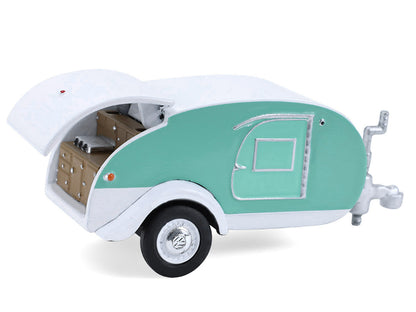 1971 Volkswagen Type 2 Van Seafoam Green and White with Surfboards and Teardrop Trailer "Hitch & Tow" Series 33 1/64 Diecast Model Cars by Greenlight