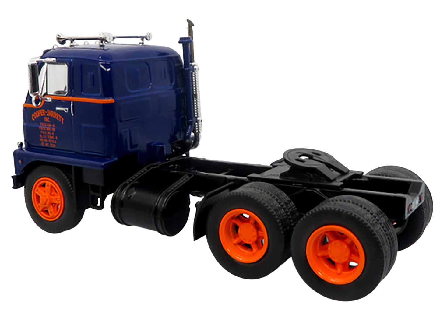 1959 International DCOF-405 Truck with Box Trailer "Cooper Jarrett Inc." Dark Blue with Orange Stripes "North American Vintage Truck Collection" 1/43 Diecast Model by Iconic Replicas