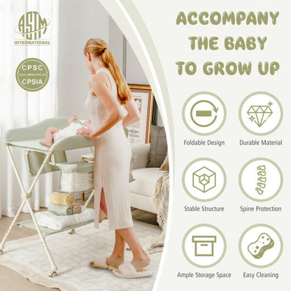 Baby Diaper Changing Table with Water Basin Wheel-Green - Color: Green