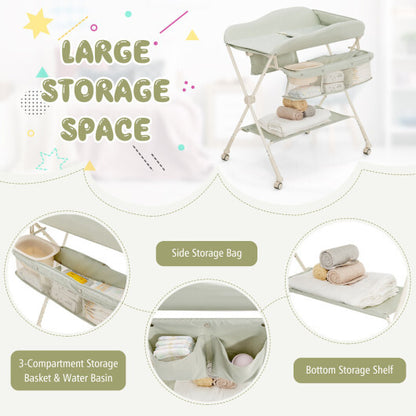Baby Diaper Changing Table with Water Basin Wheel-Green - Color: Green