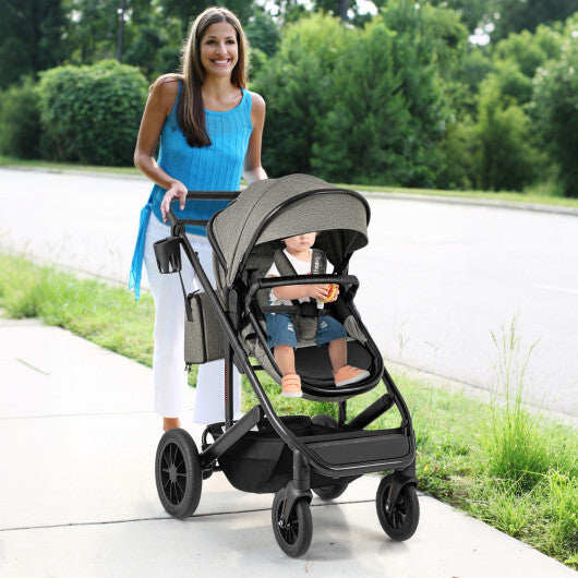 3-in-1 Folding Convertible Newborn Stroller with Detachable Bassinet-Gray - Color: Gray