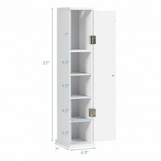Free Standing Toilet Paper Holder with 4 Shelves and Top Slot for Bathroom-White
