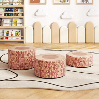 3-Piece Tree Stump Stool Set with Wood Printing Nature Decoration-Dark Walnut - Color: Dark Walnut