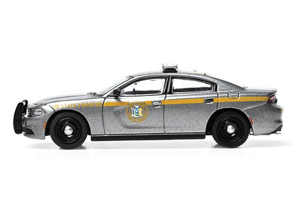 2023 Dodge Charger Pursuit "New York State Police" Gray Metallic with Yellow Stripes 1/64 Diecast Model by IXO Models