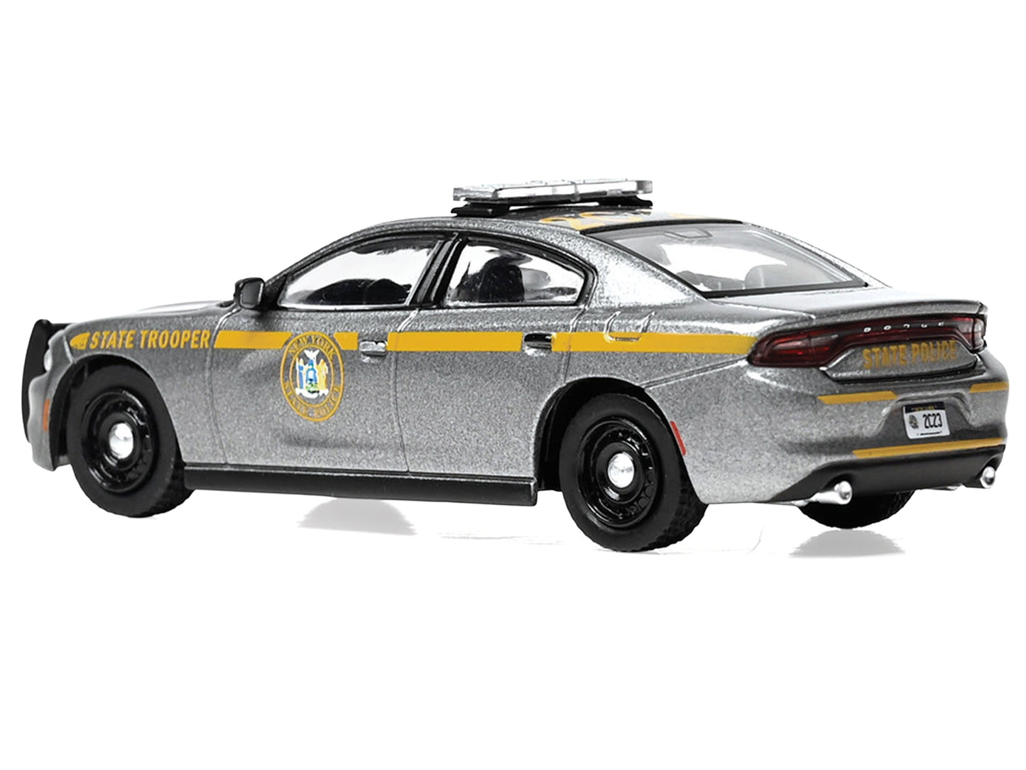 2023 Dodge Charger Pursuit "New York State Police" Gray Metallic with Yellow Stripes 1/64 Diecast Model by IXO Models