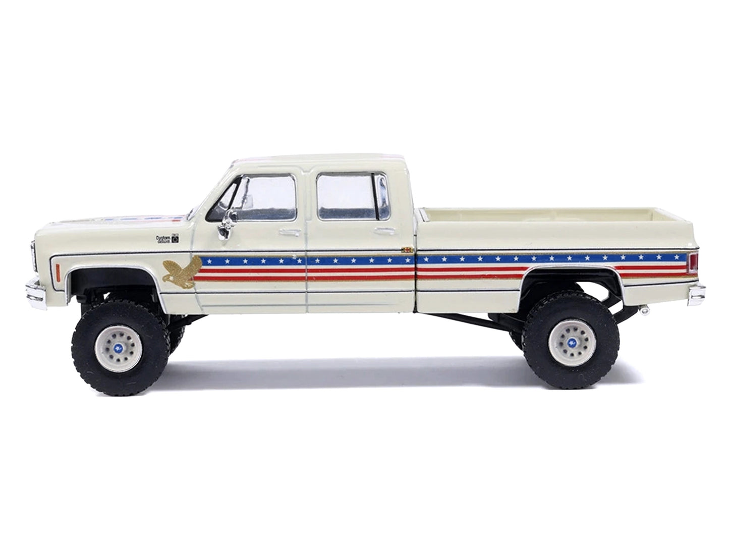 1976 Chevrolet Custom Deluxe K30 Fleetwood Pickup Truck "July 4th Exclusive" White with Graphics 1/64 Diecast Model Car by IXO Models