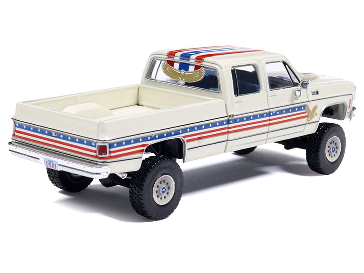 1976 Chevrolet Custom Deluxe K30 Fleetwood Pickup Truck "July 4th Exclusive" White with Graphics 1/64 Diecast Model Car by IXO Models
