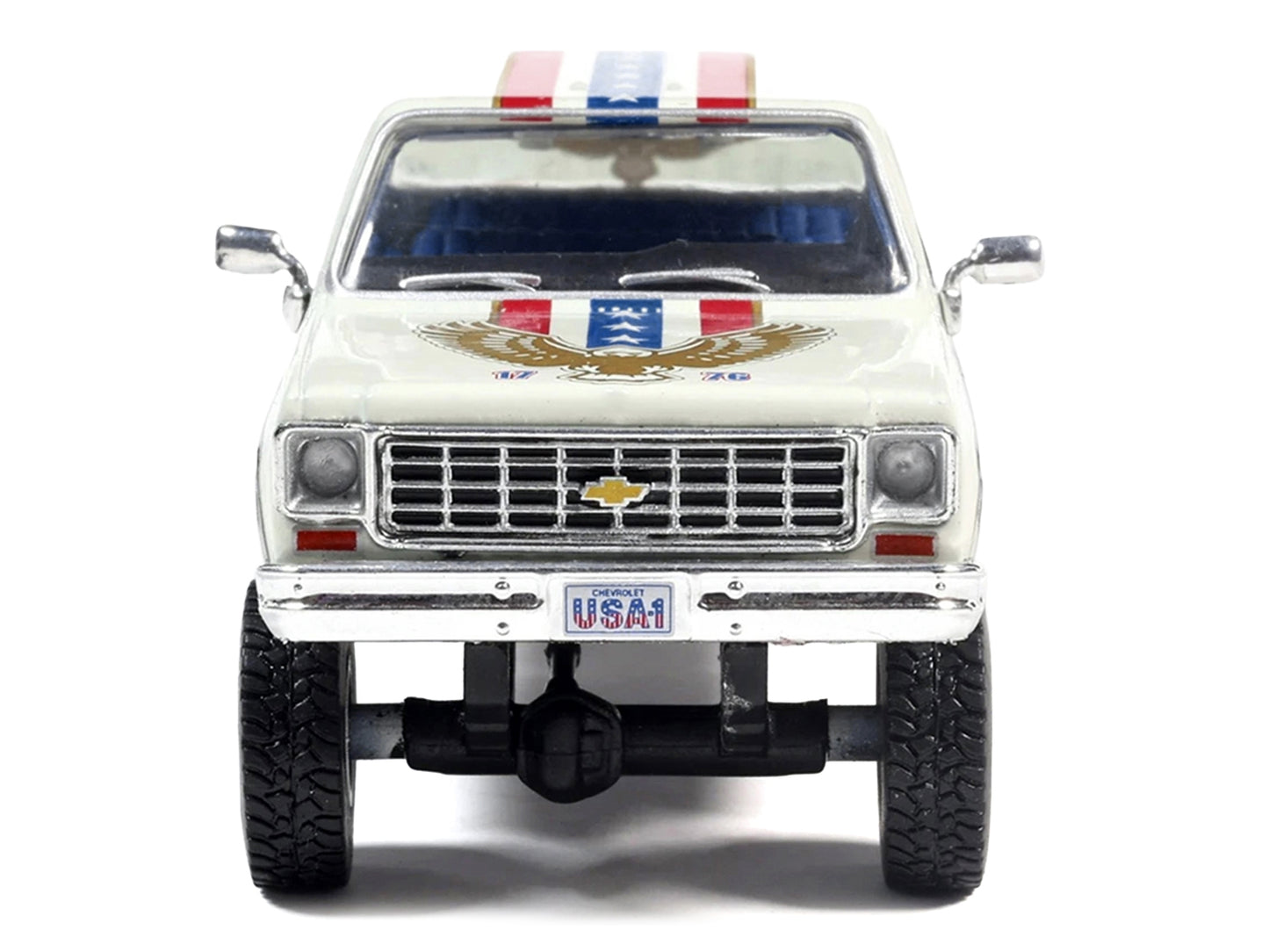 1976 Chevrolet Custom Deluxe K30 Fleetwood Pickup Truck "July 4th Exclusive" White with Graphics 1/64 Diecast Model Car by IXO Models
