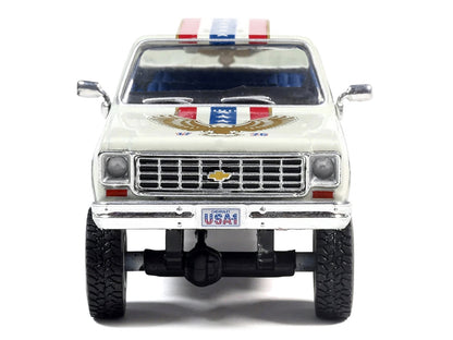 1976 Chevrolet Custom Deluxe K30 Fleetwood Pickup Truck "July 4th Exclusive" White with Graphics 1/64 Diecast Model Car by IXO Models