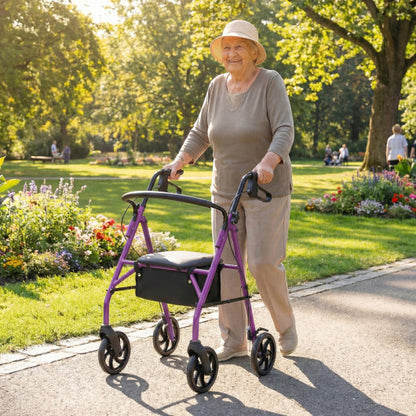 Rollator Walker with Seat and Height Adjustable Handles-Purple