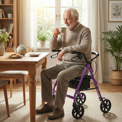 Rollator Walker with Seat and Height Adjustable Handles-Purple
