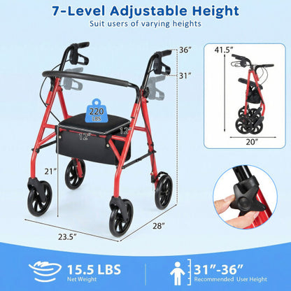 Rollator Walker with Seat and Height Adjustable Handles-Purple