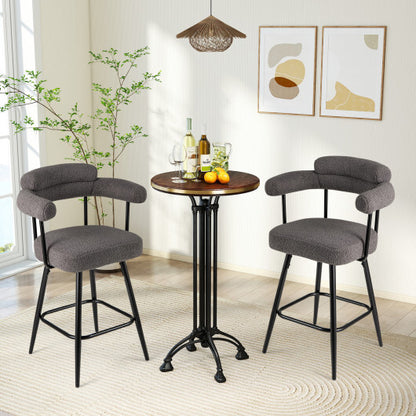 Swivel Bar Stool Set of 2 Counter Height Chairs with Curved Back and Arms-White