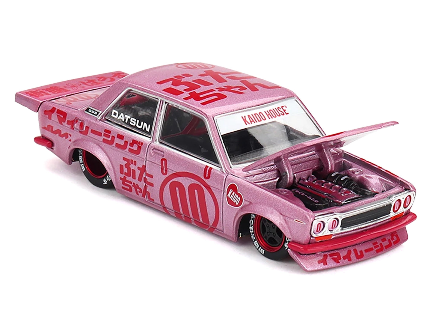 Datsun 510 Pro Street #00 "Buta V1" Pink Metallic with Red Graphics (Designed by Jun Imai) "Kaido House" Special 1/64 Diecast Model Car by Mini GT