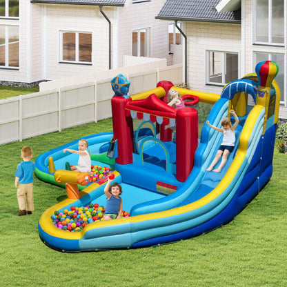 Inflatable Water Park Water Slide Wet Dry Combo Bounce House - Color: Multicolor