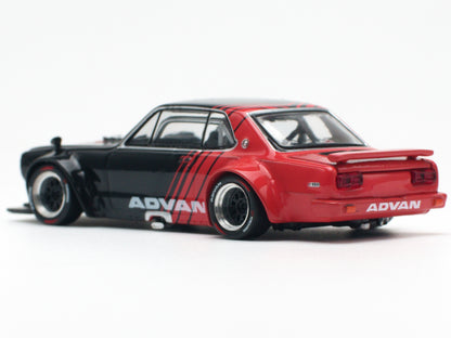 Skyline GT-R V8 Drift "Hakosuka" RHD (Right Hand Drive) "Advan" Black and Red 1/64 Diecast Model Car by Pop Race