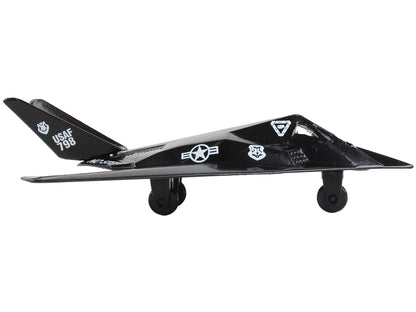 Lockheed F-117 Nighthawk Stealth Aircraft Black "United States Air Force" with Runway Section Diecast Model Airplane by Runway24