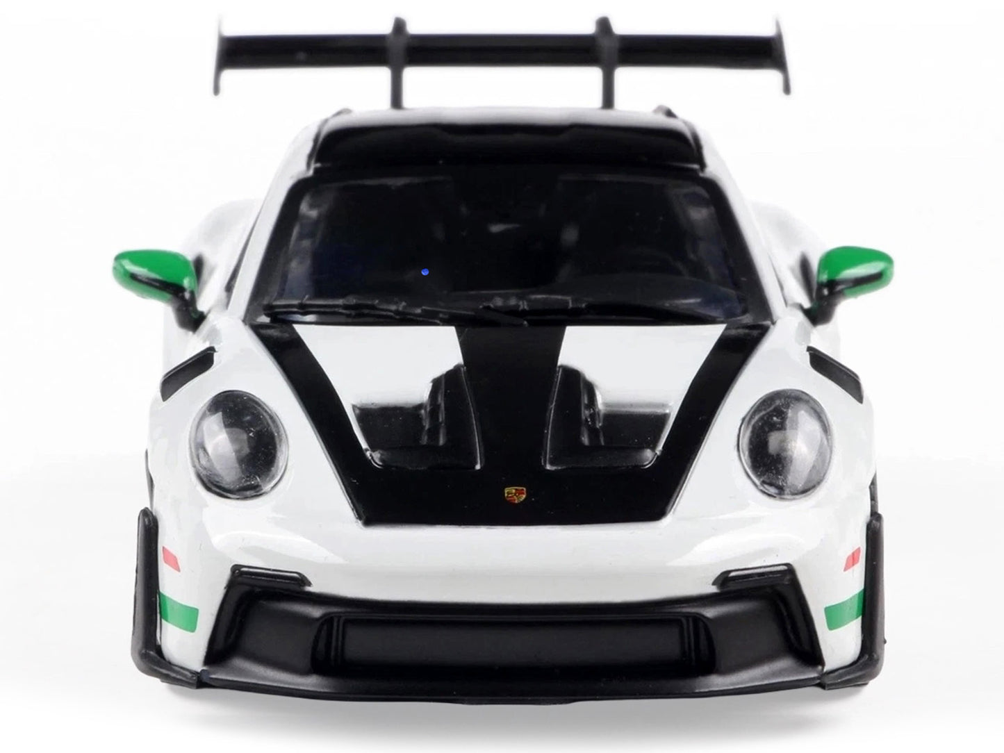 2023 Porsche 911 (992) GT3 RS "Tribute to Carrera RS Package" White with Green Stripes and Black Hood and Top 1/43 Diecast Model Car by Solido