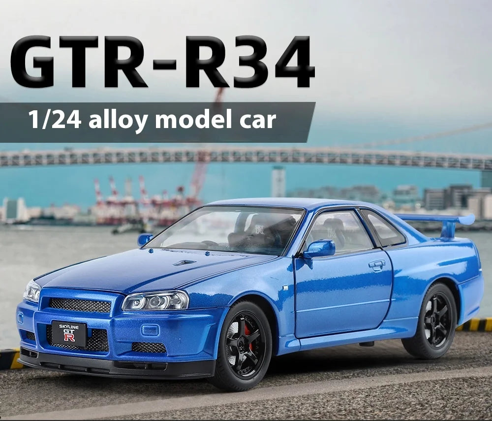 1:24 Scale GTR-R34 Alloy Car Model with Authentic Sound Effects, Premium Collectible Toy for Kids & Adults