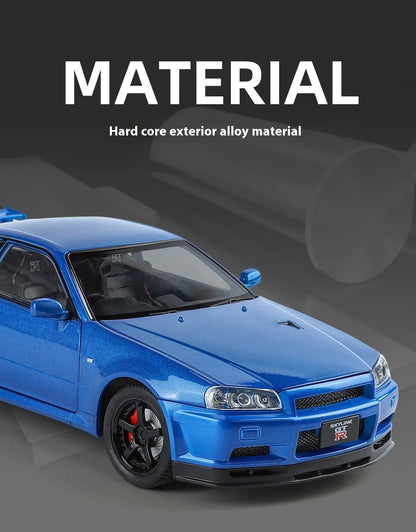 1:24 Scale GTR-R34 Alloy Car Model with Authentic Sound Effects, Premium Collectible Toy for Kids & Adults