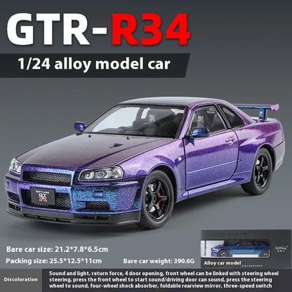 1:24 Scale GTR-R34 Alloy Car Model with Authentic Sound Effects, Premium Collectible Toy for Kids & Adults