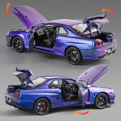 1:24 Scale GTR-R34 Alloy Car Model with Authentic Sound Effects, Premium Collectible Toy for Kids & Adults
