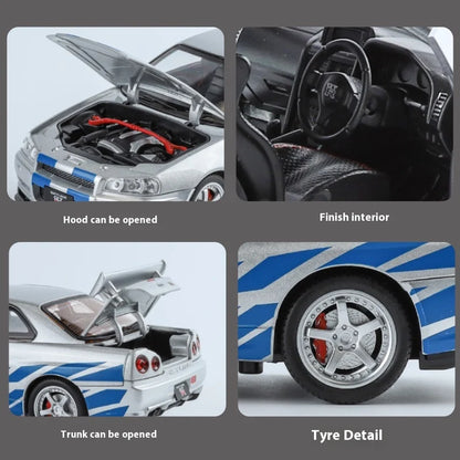 1:24 Scale GTR-R34 Alloy Car Model with Authentic Sound Effects, Premium Collectible Toy for Kids & Adults