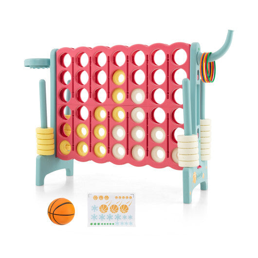 4-in-a-Row Connect Game with Basketball Hoop and Toss Ring-Blue - Color: Blue