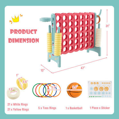 4-in-a-Row Connect Game with Basketball Hoop and Toss Ring-Blue - Color: Blue