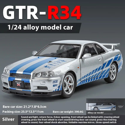 1:24 Scale GTR-R34 Alloy Car Model with Authentic Sound Effects, Premium Collectible Toy for Kids & Adults