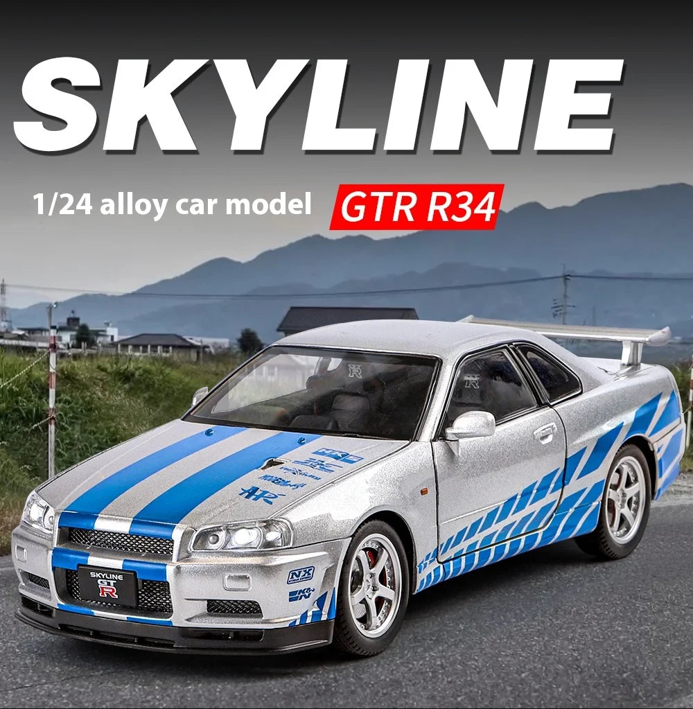 1:24 Scale GTR-R34 Alloy Car Model with Authentic Sound Effects, Premium Collectible Toy for Kids & Adults