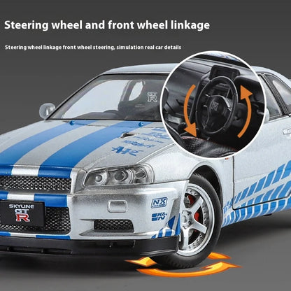 1:24 Scale GTR-R34 Alloy Car Model with Authentic Sound Effects, Premium Collectible Toy for Kids & Adults