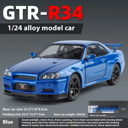 1:24 Scale GTR-R34 Alloy Car Model with Authentic Sound Effects, Premium Collectible Toy for Kids & Adults