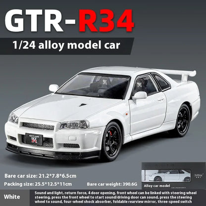 1:24 Scale GTR-R34 Alloy Car Model with Authentic Sound Effects, Premium Collectible Toy for Kids & Adults