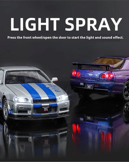 1:24 Scale GTR-R34 Alloy Car Model with Authentic Sound Effects, Premium Collectible Toy for Kids & Adults
