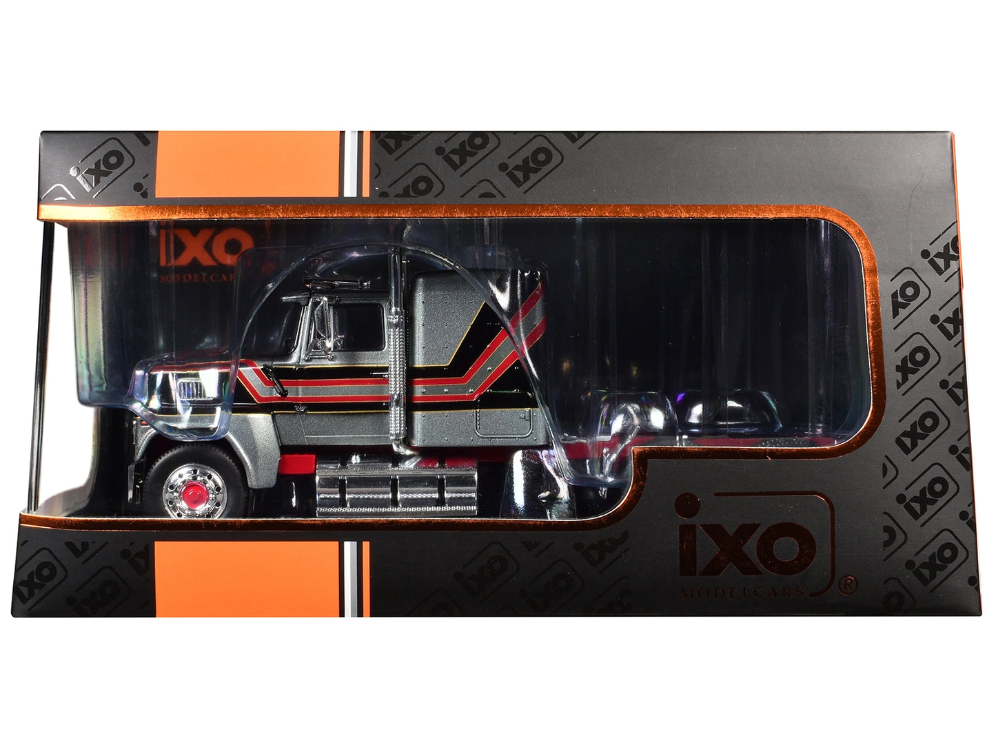 1978 Ford LTL 9000 Truck Tractor Gray Metallic with Red and Black Stripes 1/43 Diecast Model by IXO Models