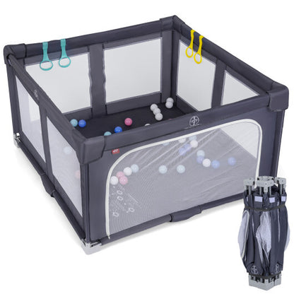 Large Baby Playpen BPA-Free Foldable Toddlers Safety Fence Play Yard-Dark Grey - Color: Dark Gray