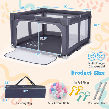 Large Baby Playpen BPA-Free Foldable Toddlers Safety Fence Play Yard-Dark Grey - Color: Dark Gray