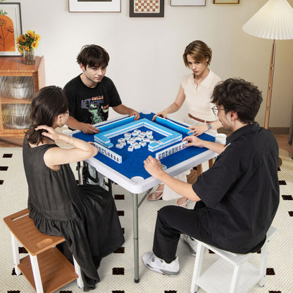35 Inch 4 Player Game Card Folding Mahjong Table with Cup Holders-Navy - Color: Navy