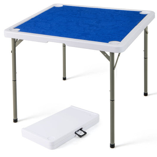 35 Inch 4 Player Game Card Folding Mahjong Table with Cup Holders-Navy - Color: Navy