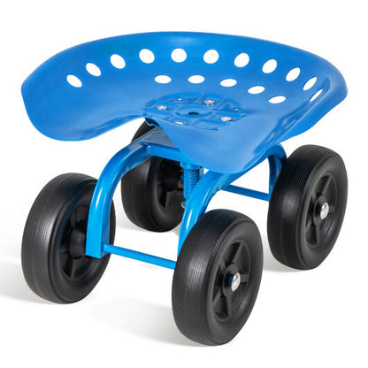 Costway Garden Rolling Workseat with 360 Swivel Seat and Adjustable Height-Blue